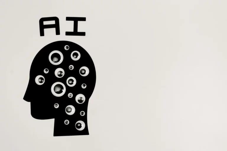 Imagem representando como a inteligência artificial está transformando os negócios, com um perfil de cabeça humana preenchido por elementos tecnológicos, destaque para o termo AI.