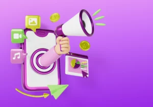 Imagem ilustrativa do poder do marketing de conteúdo para construção de autoridade, com elementos digitais, gráficos e moeda, destacando estratégias de marketing online.