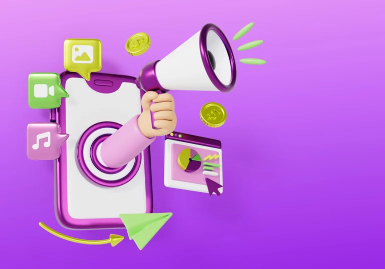 Imagem ilustrativa do poder do marketing de conteúdo para construção de autoridade, com elementos digitais, gráficos e moeda, destacando estratégias de marketing online.